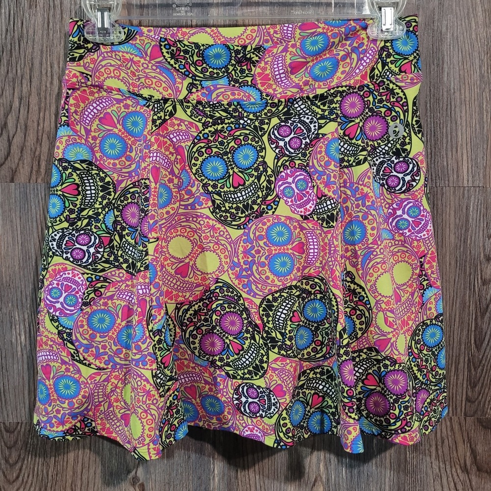 DONA JO Athletic Golf Skort Size 3 Green Multi Sugar Skulls Day of the Dead Bold